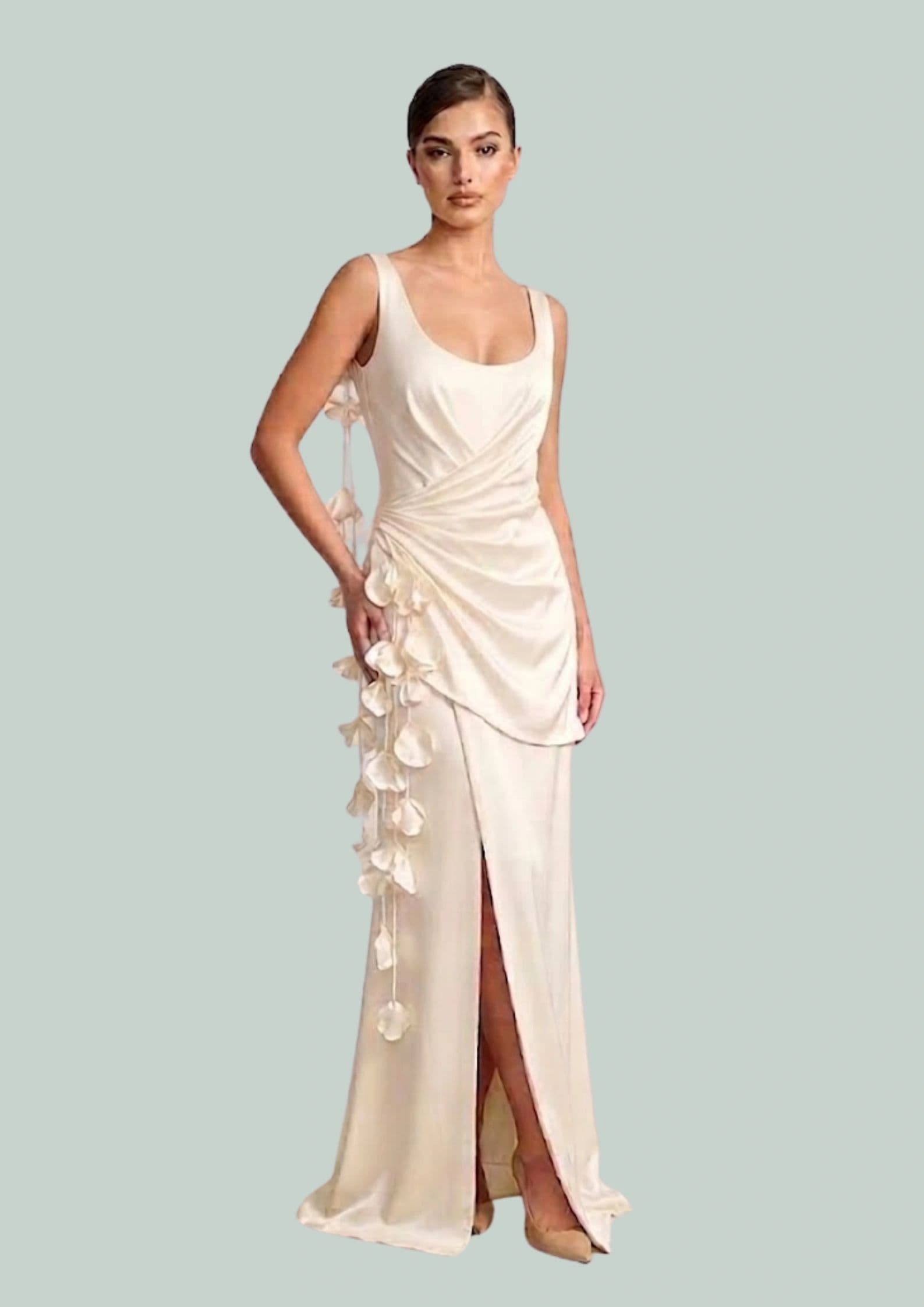 Michael Rosero White Dress With Hanging Floral Applique