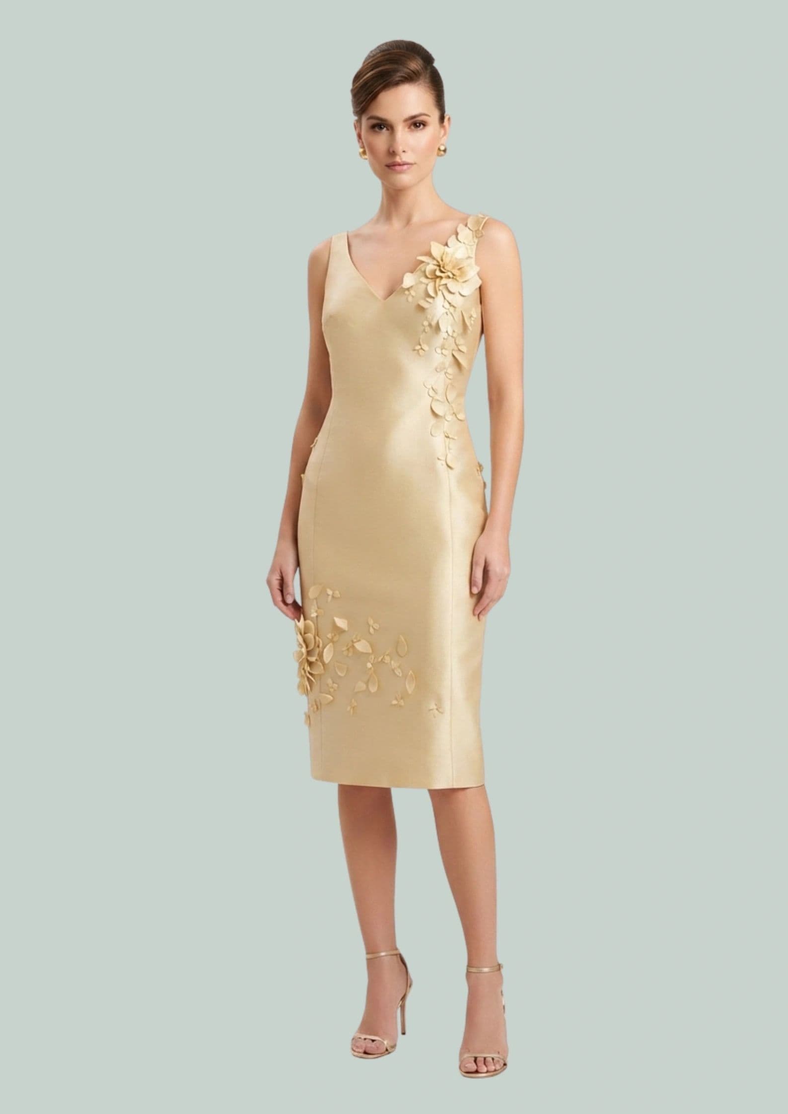 Ronald Enrico Cocktail Dress with Floral Applique